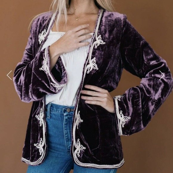 SOLD Chasing Unicorns Little Wing Embroidered Silk Velvet Jacket S Purple Spell - Picture 8 of 9